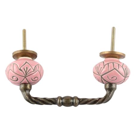 Pink Etched Ceramic Floral Cut Bridge Handle